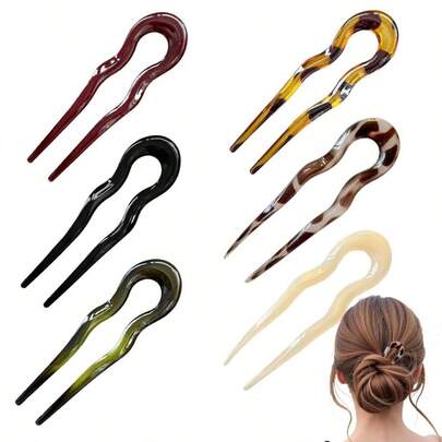 6个装，造型盘发发夹，多功能发夹，复古发饰，适合细软、浓密、长发，牢固固定，法式发夹