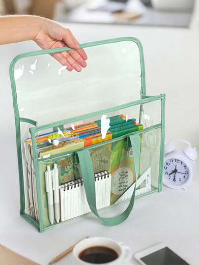1 szt. Duża pojemność, przezroczysta, wodoodporna torba z PVC, przenośna torba z organizerem na dokumenty, odpowiednia do artykułów biurowych, dokumentów szkolnych, domu i podróży, przechowywania dokumentów, siatkowa torebka z organizerem