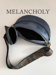 两件套压花腰包和胸包，中国风大容量女士包袋 - 藍色 - 查看 3