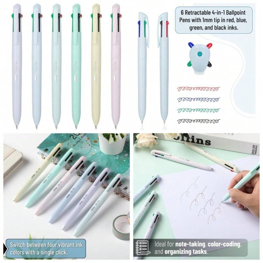 Multicolor Ballpoint Pen 4 Color Retractable Multi Ink Pen Set Of 6 Assorted Colors - 1 - 查看 1