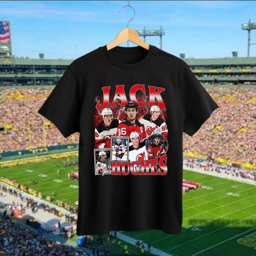 Jack Hughes Shirt Ice Hockey American Professional Hockey Championship Sport Merch Vintage Sweatshirt Hoodie Graphic Tee Gift Fans - Black - View 1