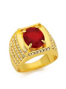 High-Quality Men's Luxury Red Zirconia Inlaid Wedding Ring, Fashion Luxury Jewelry, Proposal Engagement - Valentine's Day Gift For Him, Party Celebration - Red - View 10