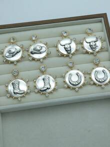 1 par de pendientes de aleación de dos tonos con colgante de estilo vaquero occidental exagerado para mujeres - pendiente - Ver 2