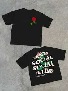 1pcs Men's Rose Graphic Size Plus Double Sided Digital Printed 220g T Shirt Streetwear 100% Cotton Casual Graphic Tee Anti Social Club Fashion - Black - View 1