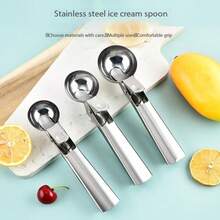 4-Piece Stainless Steel Ice Cream & Fruit Scoop Set, Durable Melon Baller, Suitable For Watermelon, Cantaloupe, Papaya, Honeydew - Fruit Ball Maker, Platter Prep, Modern Kitchen Tool, Ice Cream Scoop, Baking Tool, Dessert Maker, Dual Use Home & Commercial Ice Cream Spoon, (4 Seasons Applicable), Kitchen Utensils, Serving Tool, Party Host, Dessert Lover - Silver - View 4