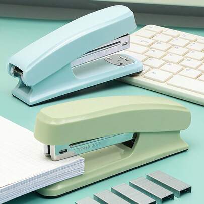 1pc Solid Color Stapler, Lightweight & Effortless Stapling, Multi-Functional Binding Machine, Durable Stapler For Students, Takeout Packaging Binder