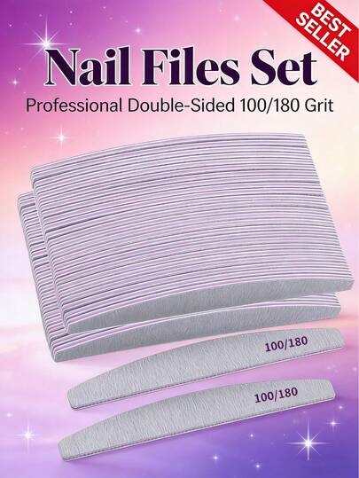 20支装月牙形指甲锉，双面100/180目，适用于指甲修型和护理，适用于亚克力指甲和天然指甲，指甲锉，月牙形抛光块，美甲工具，送给女性、男性和家人的礼物
