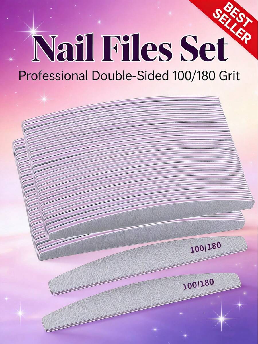 20支装月牙形指甲锉，双面100/180目，适用于指甲修型和护理，适用于亚克力指甲和天然指甲，指甲锉，月牙形抛光块，美甲工具，送给女性、男性和家人的礼物