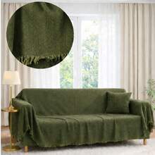 Non-Slip Tassel Sofa Cover – 100% Cotton – 170*200 Cm – Soft And Comfortable, Made In Türkiye - Green - View 1