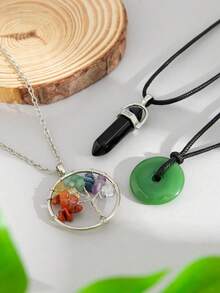 3pcs/Set Bohemian Style Tree Of Life Crystal Pendant Necklace, Elegant Minimalist Daily Casual, Party, Couple Date, Women's Festival Birthday Versatile Jewelry Gift - Necklace - View 7