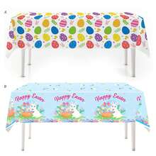 1件/2件装复活节桌布，兔子和彩蛋篮图案，适合复活节晚餐和春季派对 - 多色 - 查看 7