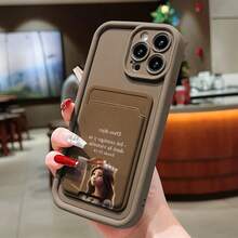 2 piezas Funda de teléfono protectora de cobertura completa a prueba de golpes con soporte para tarjetas de bambú marrón autoadhesivo, con citas inspiradoras cristianas de tema invernal, de TPU - Marrón - Ver 5