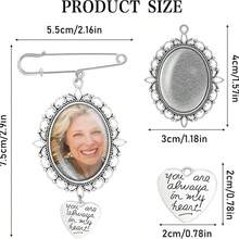 1件套DIY婚礼花束照片吊坠胸针制作套装 - 单层蕾丝相框婚礼吊坠椭圆形玻璃凸面宝石相框带吊坠 - 單相框胸針 - 查看 3