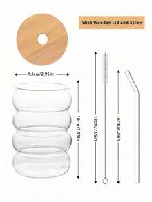 1pc Transparent Spiral Glass Cup With Lid And Glass Straw, Large Capacity, Minimalist Creative American-Style Coffee Cup, Suitable For Outdoor Travel, Ideal Beverage/Juice Cup For Summer And Winter, Also Suitable As Birthday/Holiday Party Gift Or Christmas Gift - Transparent - View 6