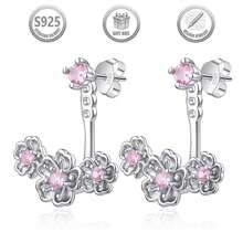 1 Pair Elegant Luxury 925 Sterling Silver 3D Sakura Flower Inlaid Synthetic Zirconia Stud Earrings, Suitable For Daily, Party, Holiday, Date, Gift - Silver - View 3