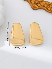 1 Pair Gold Geometric Teardrop Stud Earrings, Versatile Fashion Jewelry For Women - Yellow Gold - View 5