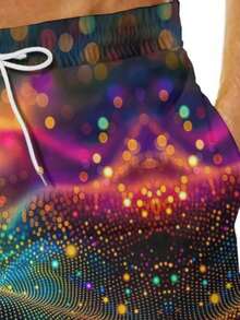 A Pair Of Men's Summer Athletic Shorts With A Light-Effect Particle Print, Vibrant And Refreshing, Made Of Lightweight And Breathable Polyester Fiber, Perfect For Beach Outings. - Multicolor - View 6