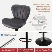 Ensemble de 2 tabourets de bar, chaises de cuisine, tabourets de bar réglables en hauteur, pivotants, bien rembourrés, pour bar, cuisine, salle à manger - Gris - Voir 8