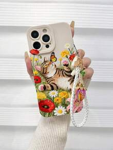 Cute Cat Painted Perforated Beige Painted With 5-Leaf Rope Simple Fashion Creative Anti-Drop Phone Case, Compatible With IPhone, Compatible With Samsung Galaxy, Compatible With Xiaomi, Compatible With - Multicolor - View 6
