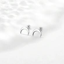 1 Đôi bông tai hình trăng lưỡi liềm tối giản bằng bạc sterling 925 mạ bạch kim, trang sức nữ, phụ kiện bạc, thích hợp đeo hàng ngày, một lựa chọn quà tặng tuyệt vời. - RS0026-S - Xem 4