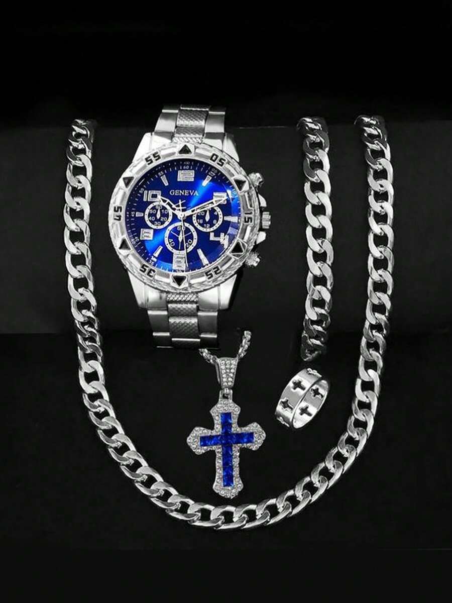 Blue Light Glass Fiber Quartz Watch With Multi-Function Digital Scale Chronograph - one-size - View 1