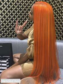 8-36英寸 180%密度 直发 13x4 透明蕾丝前真人混纺假发 女士全蕾丝假发 预拔毛蕾丝假发 直发无胶假发 姜橙色 350 - S350 - 查看 3