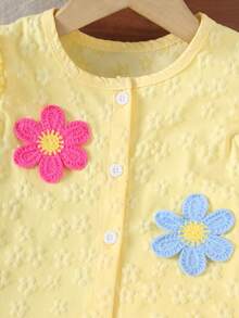 Girls 2pcs Summer Cute Floral Button-Front Top + Ruffle Shorts Set, Cute Floral Pattern Outfit, Suitable For Daily Casual And Outdoor Activities - Yellow - View 5