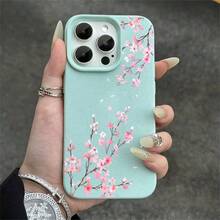 1pcs Cherry Blossom Phone Case Suitable For Apple Phone 11 12 13 14 15 16 17 PRO MAX X XSMAX Antidrop Phone Case Camera Protection Phone Case Vintage Light Luxury Style Elegant Stunning Can Be Given To A Lover Can Be Given To Friends - 薄荷綠 - 查看 6