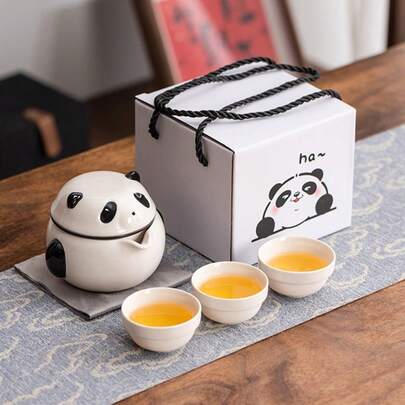 1 套便携式户外旅行茶具，紧凑型自过滤茶具 - 现代禅意陶瓷，适合办公桌、家庭和旅行使用（绝佳的礼物选择），包括 1 个茶壶和 3 个茶杯。