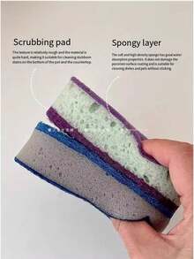 3pcs Dish Washing Sponge Set, Double-Sided Kitchen Cleaning Nano Sponge Scrubber - A - View 2