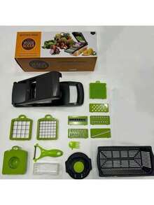 16合1多功能蔬菜切碎器，带手柄 - 包含刨丝器、切片器和切丁器 | 适用于切水果、洋葱、胡萝卜、土豆等 | 附赠收纳盒，是理想的圣诞礼物 - 彩色 - 查看 6