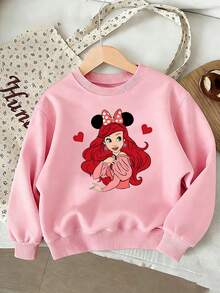 Disney Official Ariel With Heart Accents Casual Girls' Sweatshirt Skin-Friendly And Versatile For School And Family Time - 粉色 - 查看 1