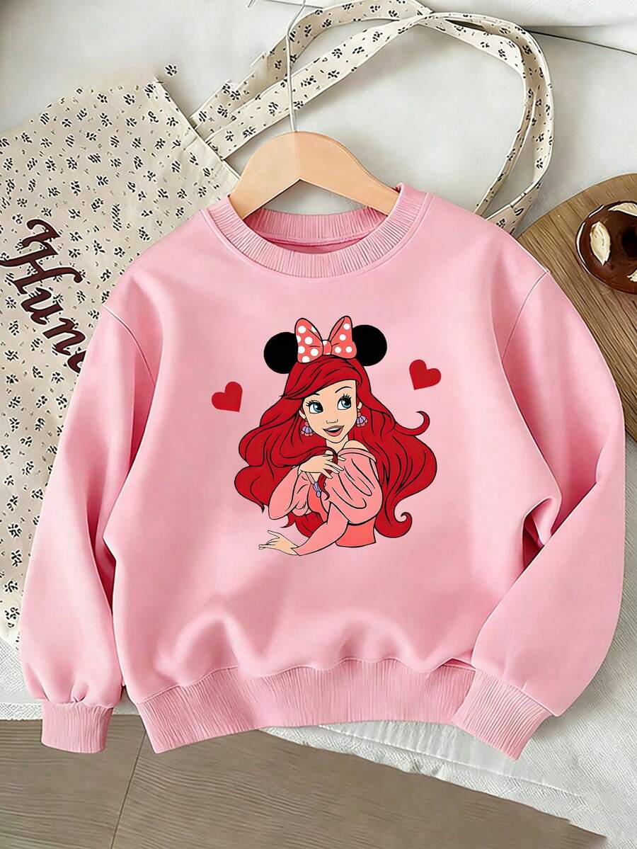 Disney Official Ariel With Heart Accents Casual Girls' Sweatshirt Skin-Friendly And Versatile For School And Family Time - 粉色 - 查看 1