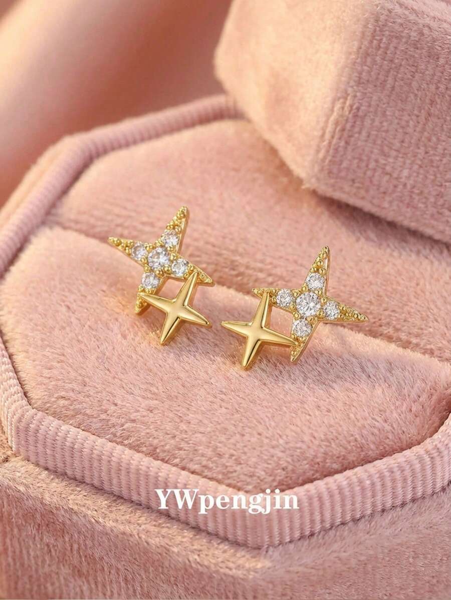 1 Pair Ramadan Chic Star Zirconia Stud Earrings, Suitable For Children's Daily Wear - Multicolor - View 1