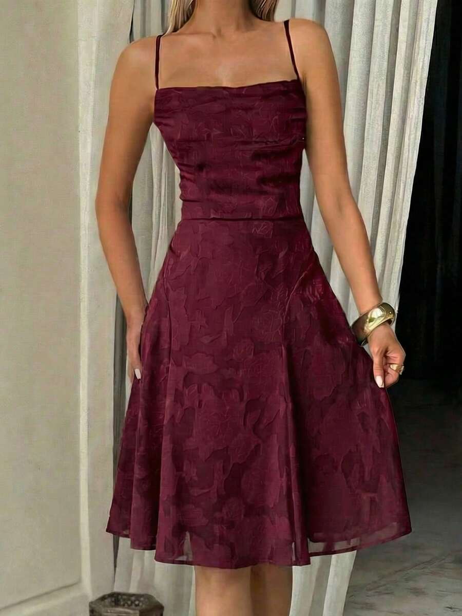 Unadoll Women's Summer Tie Waist Backless Lace Fabric Sexy Elegant Dress, Suitable For Vacation, Date, Party, Wedding, Guest, Valentine's Day - Burgundy - View 1