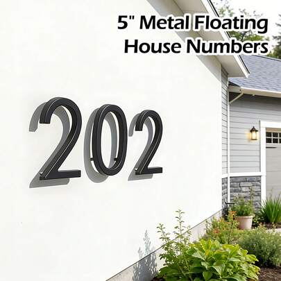 5 Inch Metal Floating House Numbers, Anti-Rust Zinc Alloy Stainless Steel Modern Solid Address Numbers, 911 High Visibility Decorative Address Sign, Outdoor House Number For Front Door Garden Mailbox Yard Street Apartment, Black Coated Exquisite Craft Door Number Sign 0-9