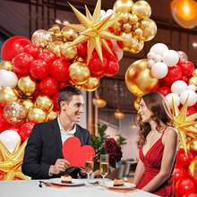 132pcs Red And Gold Balloon Arch Kit, Red And Gold Balloons With 22inch Foil Balloons Gold Confetti White Latex Balloons For Wedding Valentine's Day Engagement Anniversary Birthday Party Decorations - 紅金 - 查看 4