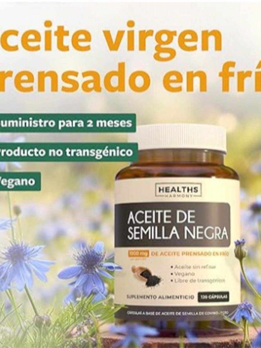 Aceite de Semilla Negra | Nigella Sativa prensado en frío produciendo aceite puro de semilla de comino negro con vitamina E | Salud de la piel | 1000 mg por porción | 120 cápsulas blandas - Caqui - Ver 1