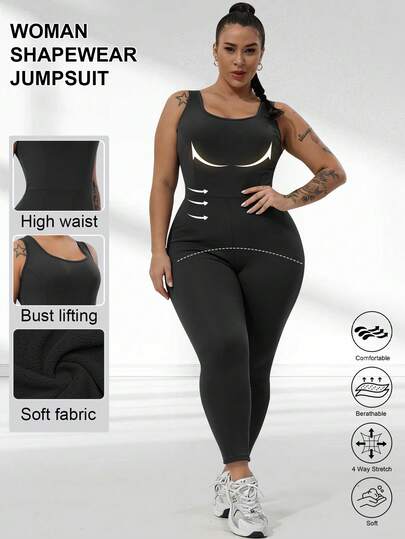 Conjunto deportivo y de yoga para mujer talla grande, de alta sujeción, transpirable y que absorbe la humedad. Traje de exterior para mujer talla grande con control de cintura y abdomen, de alta elasticidad para fitness