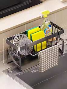 1pc Multifunctional Carbon Steel Kitchen Organizer Rack, Can Hold Sink Faucet Sponge Drainer, Kitchen Shelf, Sink Cloth Drainer, Detergent & Steel Wool Holder, No Drilling Installation, Can Hang Cleaning Cloth, Organize Cleaning Tools, Kitchen Accessories - Multicolor - View 18