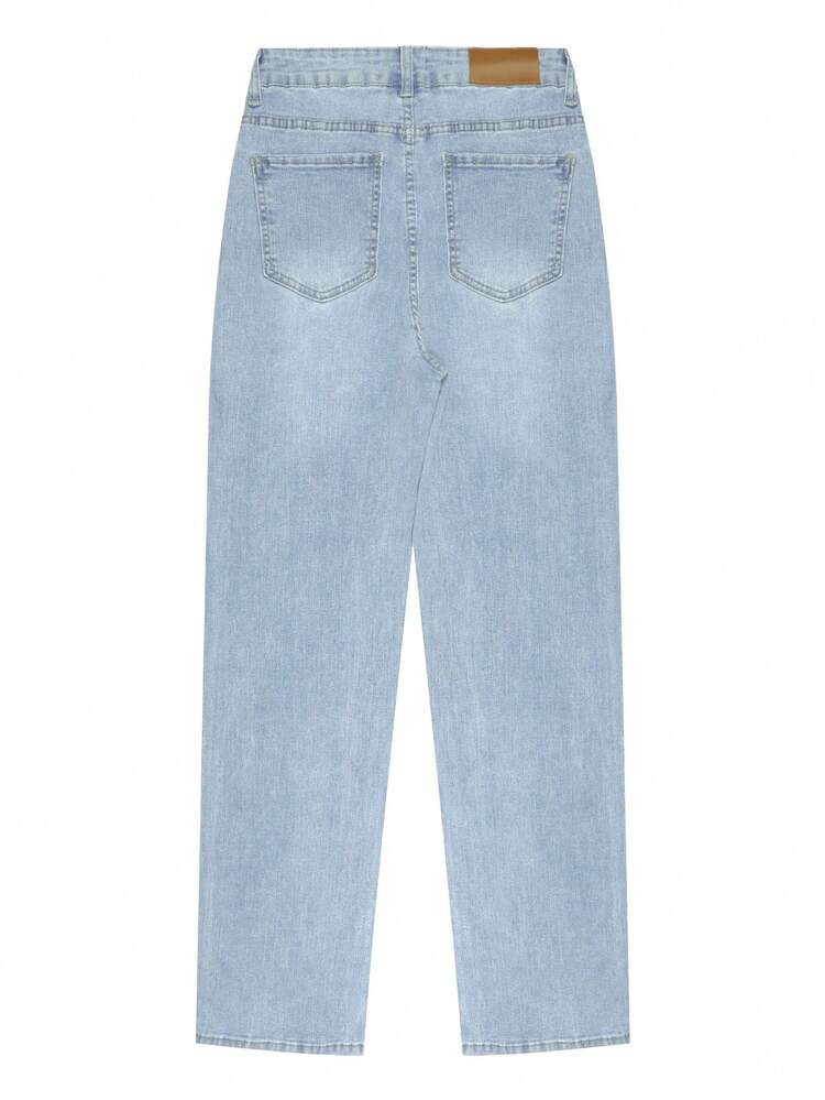 NVFelix 2026 New High-Waisted Sexy Fitted Straight Leg Jeans, Stretchy Fabric, Distressed Wash, Elegant Fashionable Y2K Streetwear Style, Suitable For Spring/Summer Casual