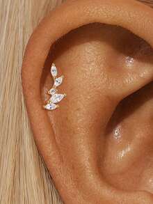 EleRunis 1PC 925 Sterling Silver Flower Marquise Irregular Flat Back Cartilage Helix Piercing Fine Jewelry For Daily Wear Wedding Party Engagement Anniversary Valentine's Day - Gold - View 19