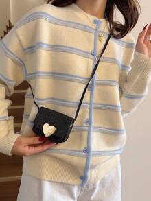 1pc Fashionable Shiny Shoulder Bag With Flap Magnetic Closure, Suitable For Daily Use - A - View 6