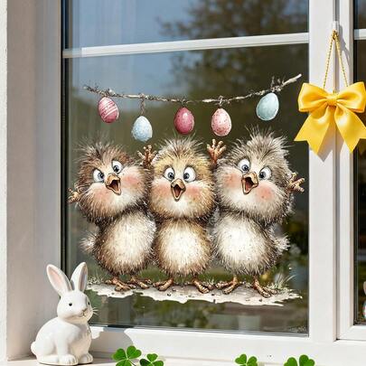 1/3pcsAdorable Bunny, Chick, And Sheep Window Stickers, Reusable PVC Electrostatic Adsorption, Suitable For Glass Sliding Doors And Windows, Bedrooms, Dining Rooms, Bathroom Decorations, And Easter Gifts.