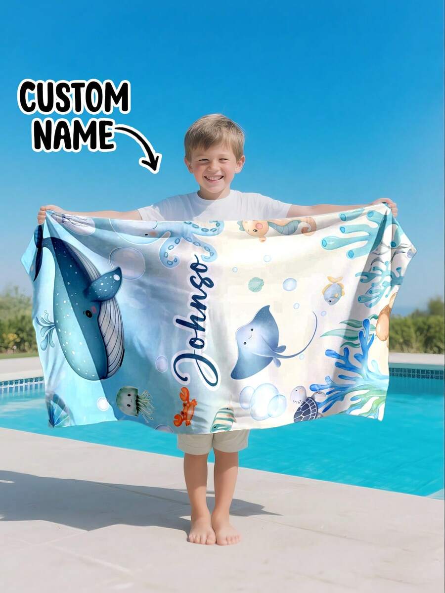 Personalized Children's Beach Towel, Perfect Summer Birthday Gift, Suitable For Various Summer Occasions. Customizable Beach Towel And Accessories, Applicable For Beach, Swimming Pool, Travel, Camping, Yoga And Other Scenarios. - Multicolor - View 1