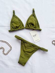 Meryl Triangle Bikini Bottom With Adjustable Straps - Verde Oliva - Ver 1