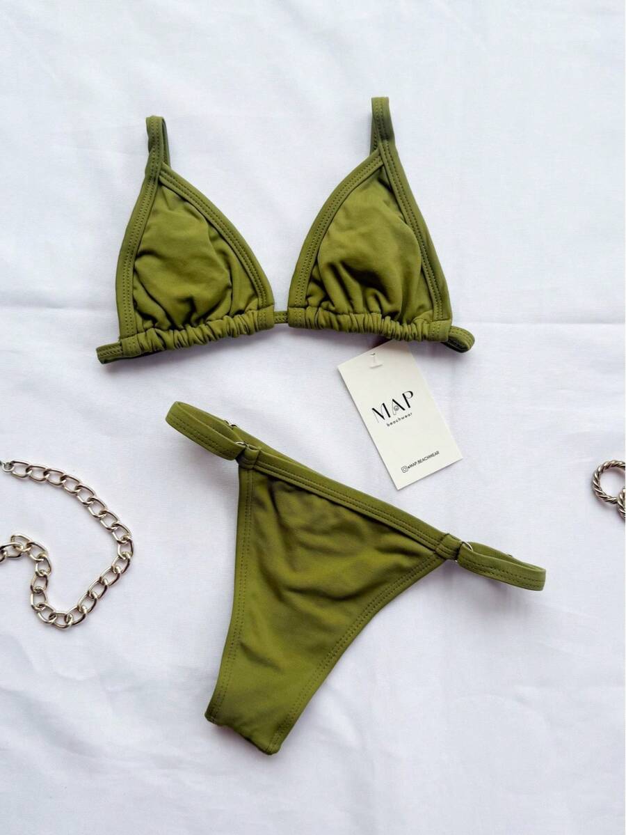 Meryl Triangle Bikini Bottom With Adjustable Straps - Verde Oliva - Ver 1