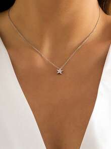RAYQUEEN 极简主义不锈钢项链，五角星吊坠，日常佩戴完美之选 - 女士 - 金黃色 - 查看 10