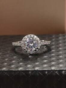 两枚优雅简约圆形立方氧化锆戒指，女士精致订婚/承诺戒指，圣诞礼物，适合各种场合，完美的节日礼物 - 銀色 - 查看 6