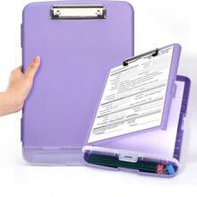 1 pieza Carpeta y caja de almacenamiento 2 en 1 tamaño A4,Portapapeles con almacenamiento, portapapeles de escritura ligero adecuado para uso escolar y de oficina - Material de PP, adecuado para la escuela y la oficina - Vuelta a la escuela, útiles escolares, suministros de oficina, Vuelta a la escuela, útiles escolares - Púrpura malva - Ver 11